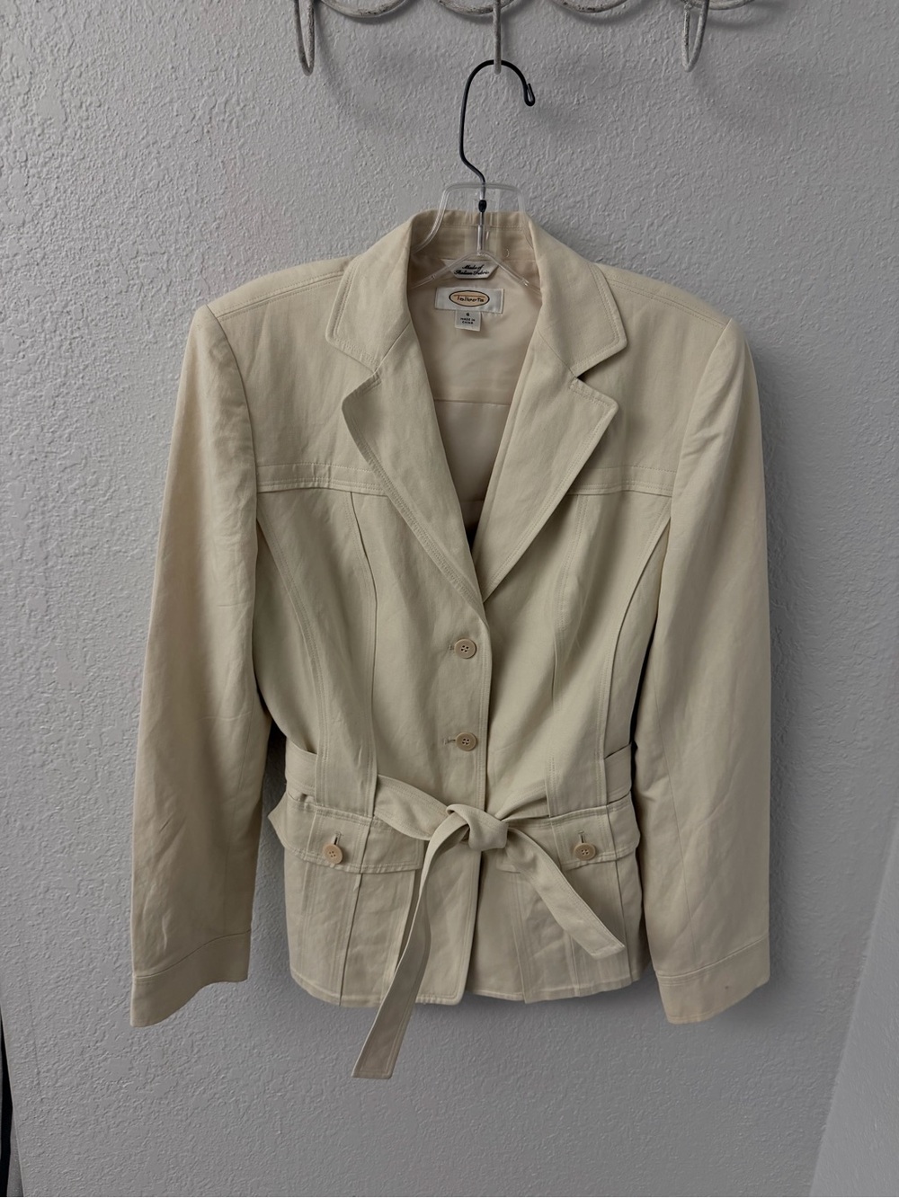 Talbots Cream Italian Blend Tie-Waist Blazer Size 6 - Picture 8 of 9
